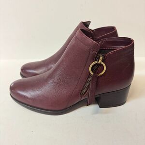 Naturalizer Womens 6.5 M Dark Red Maroon Leather Block Heel Bootie DISPLAY YS8